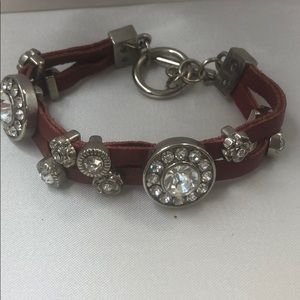 Genuine Red Leather & Rhinestone Bracelet